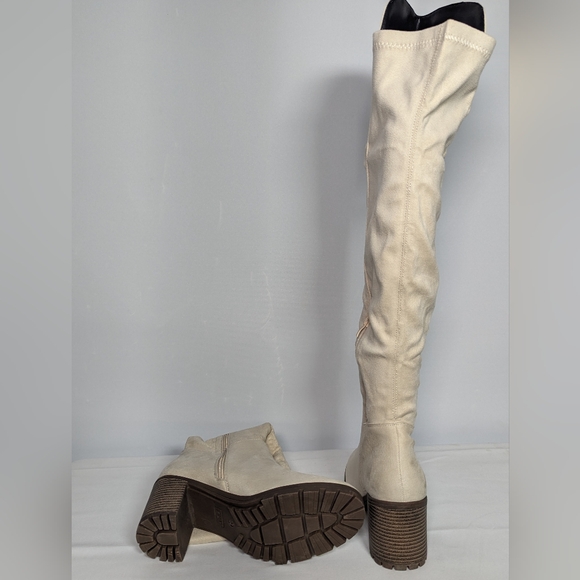 NEW Coutgo Womens Faux Suede Over Knee High Block Winter Style boot Sz 8.5 cream - Picture 4 of 4